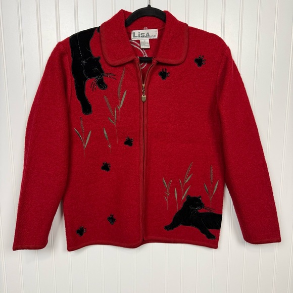 Lisa international Sweaters - Vintage Lisa International Jacket Size Medium 100% Boiled Wool Zip Black Panther